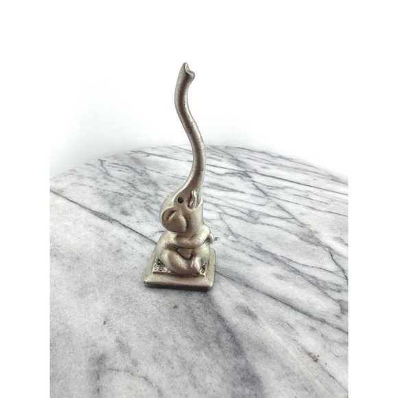 Other - Vintage Elephant Ring Holder Green Rhinestone Eyes Good Luck Trunk Up Ring Tree